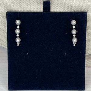 Gray Akoya Seed Pearl & CZ .925 Sterling Silver Drop/Bar Earrings Handmade